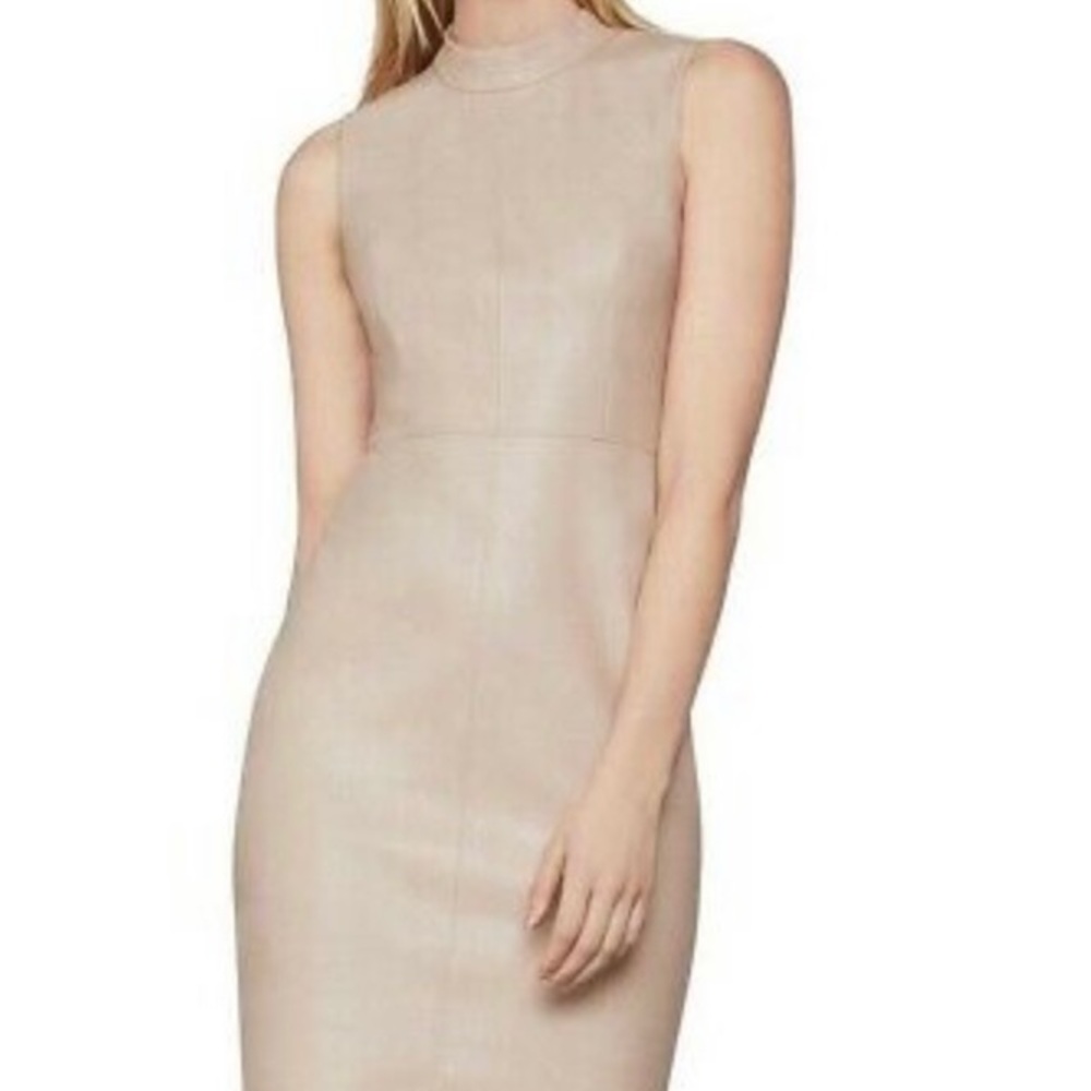 BCBG MAXAZRIA Faux Leather Sleeveless Midi Dress Bare